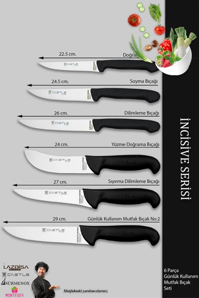 Lazbisa İncisive Serisi Mutfak Bıçak Seti Et Ekmek Sebze Bıçağı 6 Lı Set Günlük Kullanım ( Mft-2347 ) - Resim 2