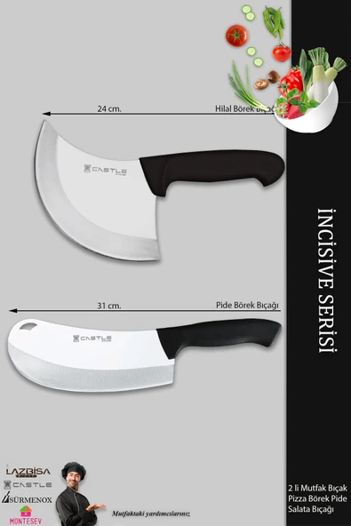 Lazbisa İncisive Serisi Mutfak Bıçak Seti Pizza Börek Pide Bıçağı Salata Bıçağı 2 Li Set ( Mft-5679 ) - 2