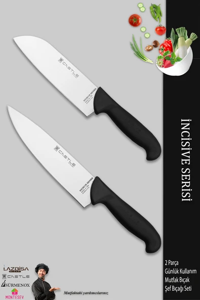 Lazbisa İncisive Serisi Mutfak Bıçak Seti Et Ekmek Sebze Şef Bıçağı 2 Li Set Günlük Kullanım ( Mft-567 ) ürün görseli 1