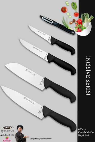 Lazbisa Incisive Serisi 6 Parça Mutfak Bıçak Seti Ekmek Sebze Meyve Bıçak (çantalı Incisive Serisi) - Resim 2