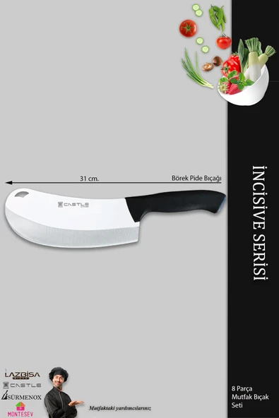 Lazbisa İncisive Serisi Mutfak Bıçak Seti Et Ekmek Sebze Börek Pide Şef Bıçağı 8 Li Set ( Mft-271 ) - 3