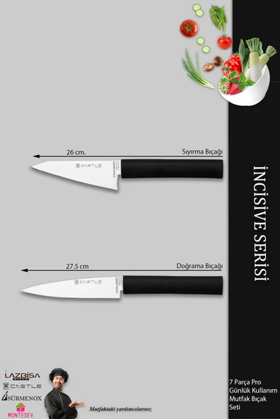 Lazbisa İncisive Serisi Mutfak Bıçak Seti Et Ekmek Sebze Şef Bıçağı 7 Li Set Günlük Kullanım ( Mft-105 ) - 3