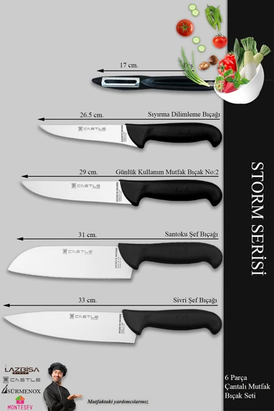 Lazbisa Incisive Serisi 6 Parça Mutfak Bıçak Seti Ekmek Sebze Meyve Bıçak (çantalı Incisive Serisi) - Resim 3