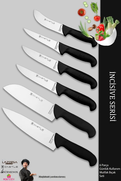 Lazbisa İncisive Serisi Mutfak Bıçak Seti Et Ekmek Sebze Şef Bıçağı 6 Lı Set Günlük Kullanım ( Mft-258 ) ürün görseli 1