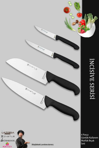 Lazbisa İncisive Serisi Mutfak Şef Bıçak Seti Et Ekmek Sebze Şef Bıçağı 4 Lü Set Günlük Kullanım ( Mft-963 ) ürün görseli 1