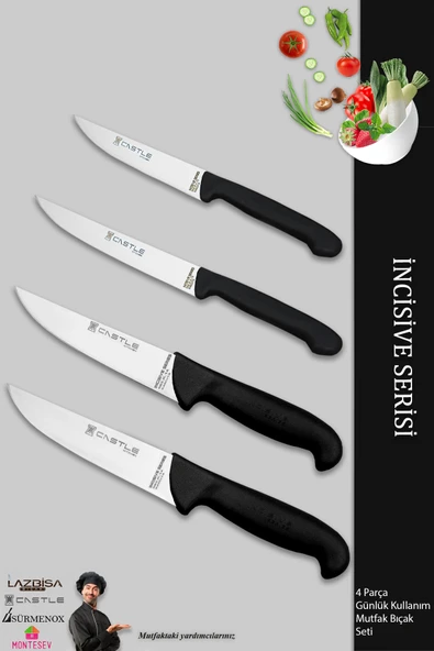 Lazbisa İncisive Serisi Mutfak Bıçak Seti Et Ekmek Sebze Bıçağı 4 Lü Set Günlük Kullanım ( Mft-079 ) ürün görseli 1
