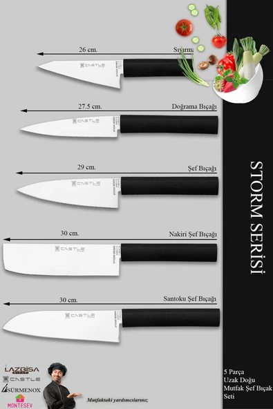 Lazbisa Storm Serisi Mutfak Bıçak Seti Et Ekmek Sebze Şef Bıçağı 5 Li Set (MFT-9865) - 2