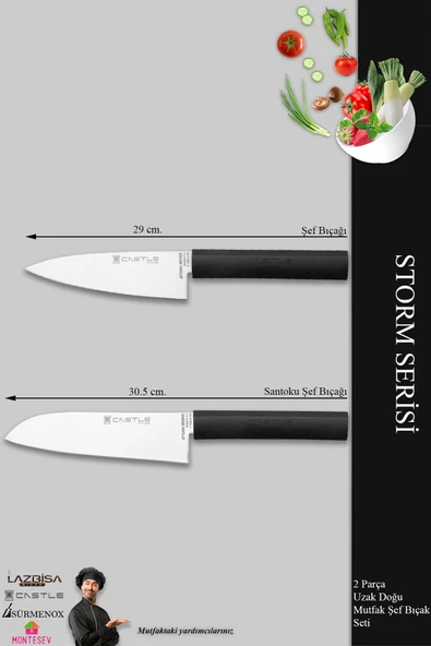 Lazbisa Storm Serisi Mutfak Bıçak Seti Et Ekmek Sebze Şef Bıçağı 2 Li Set ( Mft-254) - Resim 2