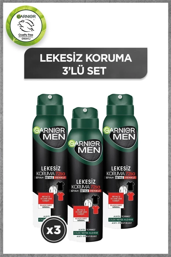 Garnier  Men Lekesiz Koruma 3'lü Deodorant Seti