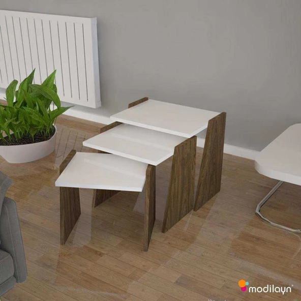 MODİLAYN VİVA Zigon Sehpa Takımı High Gloss *Ceviz - Beyaz - 2