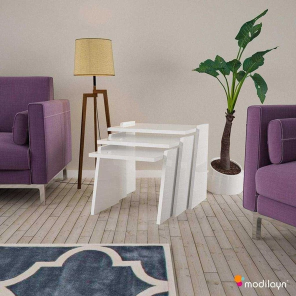 MODİLAYN VİVA Zigon Sehpa Takımı High Gloss -BEYAZ - 2