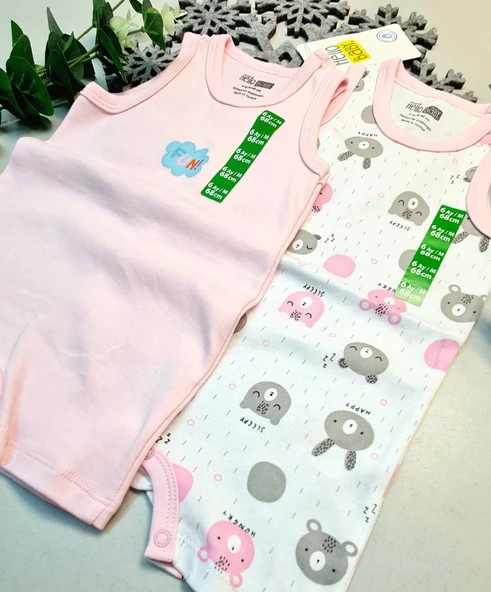 Kız Bebek Pembe  Hello Baby Yazlık Kolsuz Çıtçtıtlı Body Tulum 2 Adet - 2