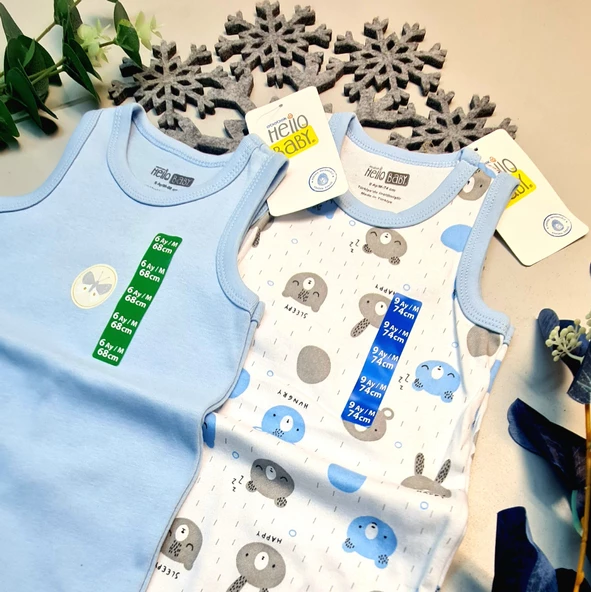 Erkek Bebek Mavi  Hello Baby Yazlık Kolsuz Çıtçtıtlı Body Tulum 2 Adet - 2