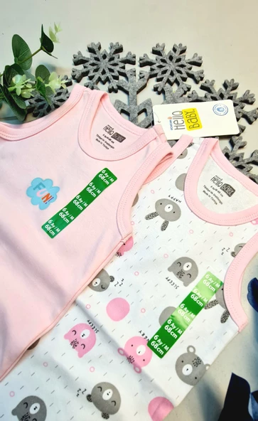 Kız Bebek Pembe  Hello Baby Yazlık Kolsuz Çıtçtıtlı Body Tulum 2 Adet - 3
