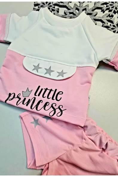 Yazlık Mini Şort Kısa Kol Kız Bebek Takım Little Princess Pembe - 2
