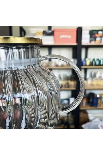 Çelik Kapaklı Borosilikat Dilimli Model Süzgeçli Cam Demlik Bitki Çayları 1000 Ml Royaleks-CM-2001 - 4