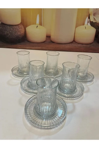 Müge 6'lı Cam Çay Tabağı Çay Tabak Altlığı Royaleks-TG-2023 - 2