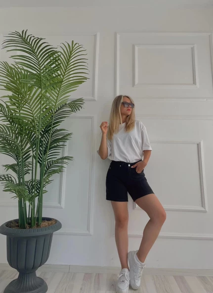 Kadın Şehir Boy Şort Siyah - Resim 5