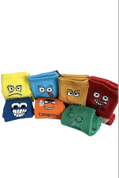 Haftanın 7 Günü Özel Emoji Basklılı Eğlenceli Tenis Kolej Çorap Kutulu Unisex - Royaleks - 2