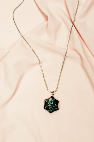 Obsidyen Doğal Taşı Zincirli El Yapımı Kolye Uç: 2 cm Zincir: 20 cm Kutulu - 7