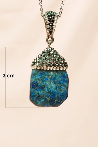 Lapis Doğal Taşı Zincirli El Yapımı Kolye Uç: 3 cm Zincir: 20 cm Kutulu - 3