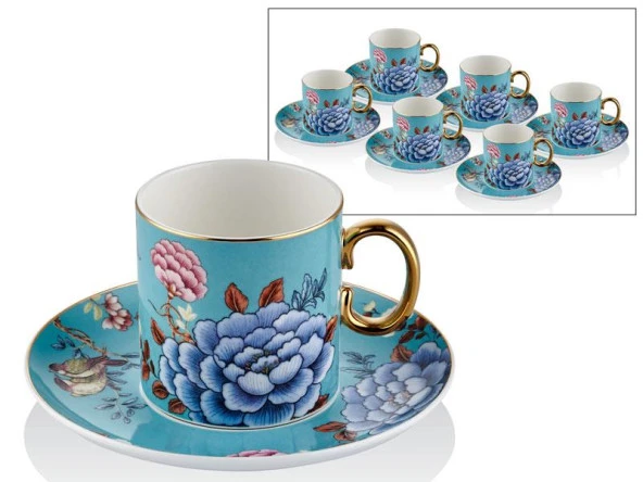 Lamedore Floral Blue 6 Parça Çay Fincan Seti 1LIN-TC063