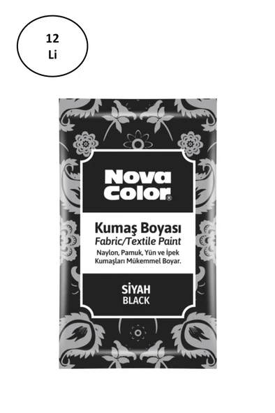 Nova Color 12 Gr Toz Kumaş Boyası Siyah Nc-904 12'li