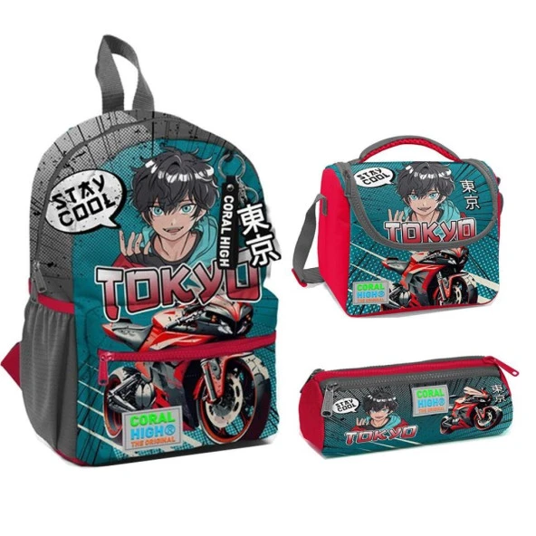 Coral High 23564 Anaokul Sırt Çantası + Beslenme Çantası + Kalem Kutusu 3'lü Set
