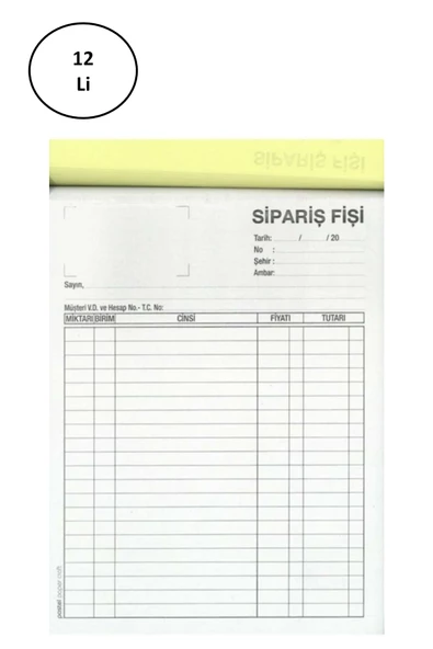 Pastel Otokopili Sipariş Fişi Büyük Boy 2/50 12 Adet - 2