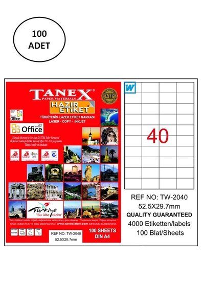 Tanex Tw-2040 Lazer Etiket 52X29 Mm 100 Lü