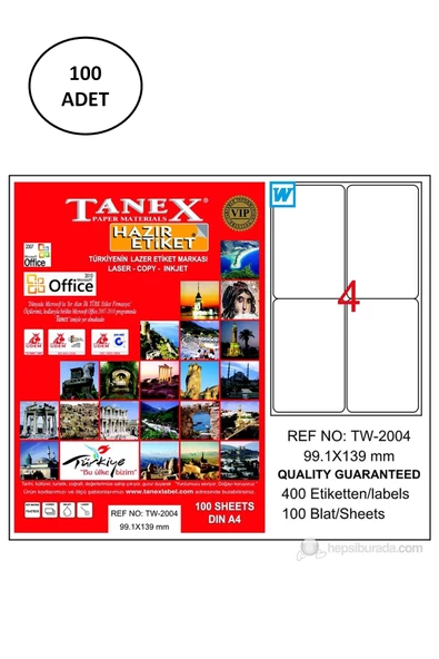 Tanex Tw-2004 Lazer Etiket 99X139 Mm 100 Adet