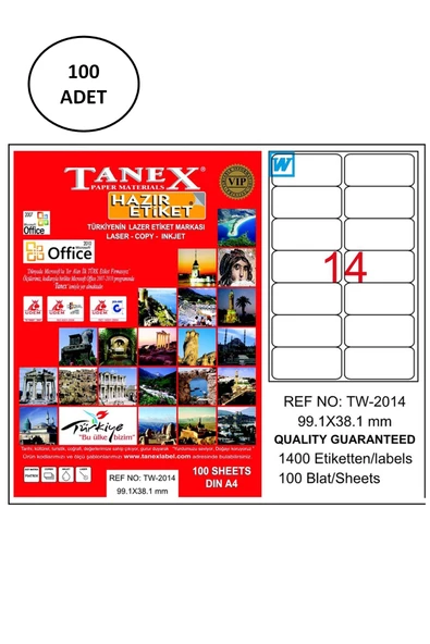 Tanex Tw-2014 Lazer Etiket 99X38 Mm 100 Adet