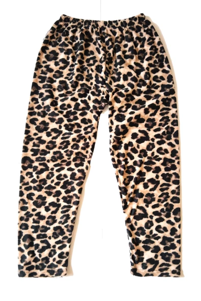Kadın Polar Pijama Altı Termal Özellikli Leopar Desen Büyük Beden Ev Giyim Cepsiz - 3
