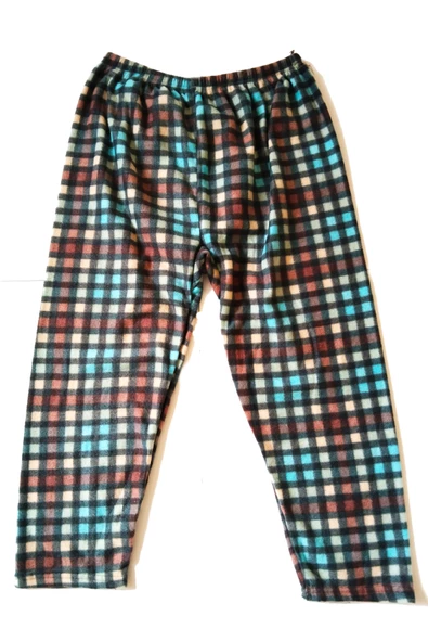 Unisex Polar Pijama Altı Termal Özellikli Kare Desenli Büyük Beden Ev Giyim Cepsiz - 2