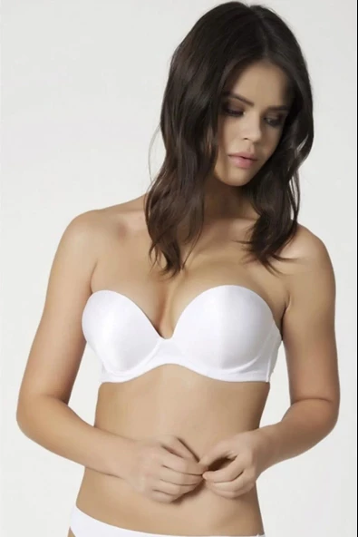 Orkide Kadın Ekru Sırtı Şeffaf Push-up 2 Beden Büyüten Dolgulu Straples Sütyen Cindy - 2