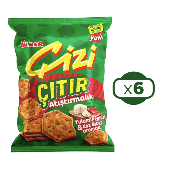 Ülker Çizi Çıtır Atıştırmalık 80 gr Tulum Peyniri & Köz Biber x 6 Adet