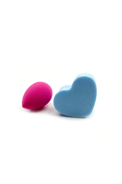 2 Li Mini Makyaj Süngeri Çanta Boy Kalp ve Oval - 2