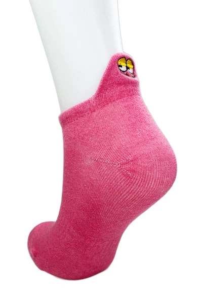 6 Çift Emoji Desen Nakış Baskılı Kadın Pamuklu Bilek Çorap - Resim 4