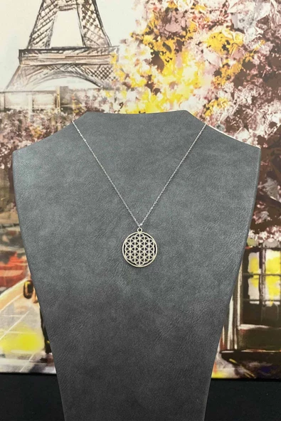 Gümüş Renk İnce Zincir Hayat Ağacı Çelik Kolye 40 cm - 2