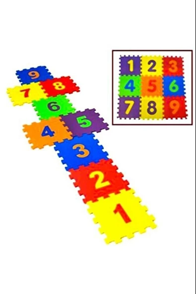 9 Parça Büyük Boy Rakamlı Sayılı Sünger Yapılı Oyun Karosu Yer Matı Puzzle Yapboz - 4