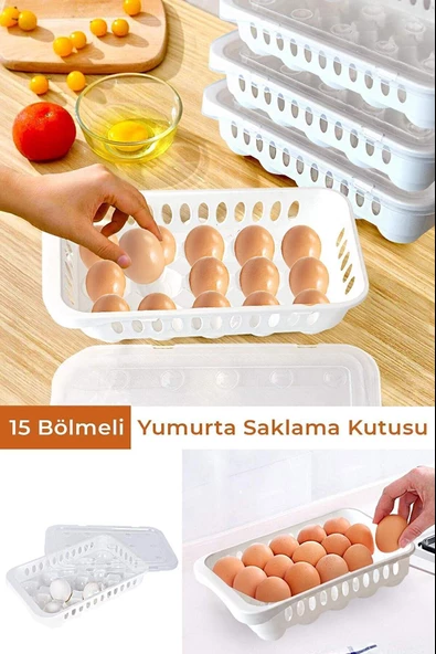 15'li Şeffaf Yumurta Saklama Kabı Yumurtalık Buzdolabına Uygun 15 li Yumurta Saklama - 3