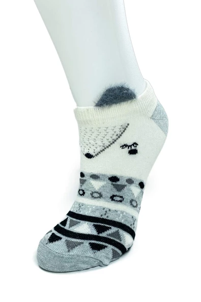 4 Çift Yumuşak Ponpon 3 Boyut Kulaklı Desenli Pamuklu Kadın Bilek çorap - Resim 5