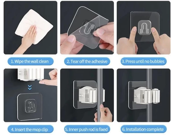 Pratik Yapışkanlı Pratik Mop Tutucu 4 Adet Beyaz - Resim 3