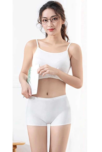 Kadın Dikişsiz Görünmez İz Yapmaz Mini Şort Boxer Beyaz - 5