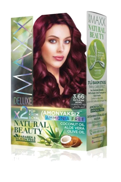 2 Paket Natural Beauty Amonyaksız Saç Boyası 3.66 Patlıcan Moru - 3