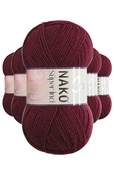 5 Adet Süper İnci El Örgü İpi 100 gr Bordo 999 - 1