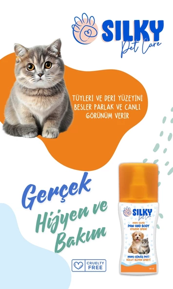 Silky - Kedi ve Köpek Vücut / Tüy ve Pati Hijyen spreyi  - Nano Gümüş İyonlu 100ml - 4