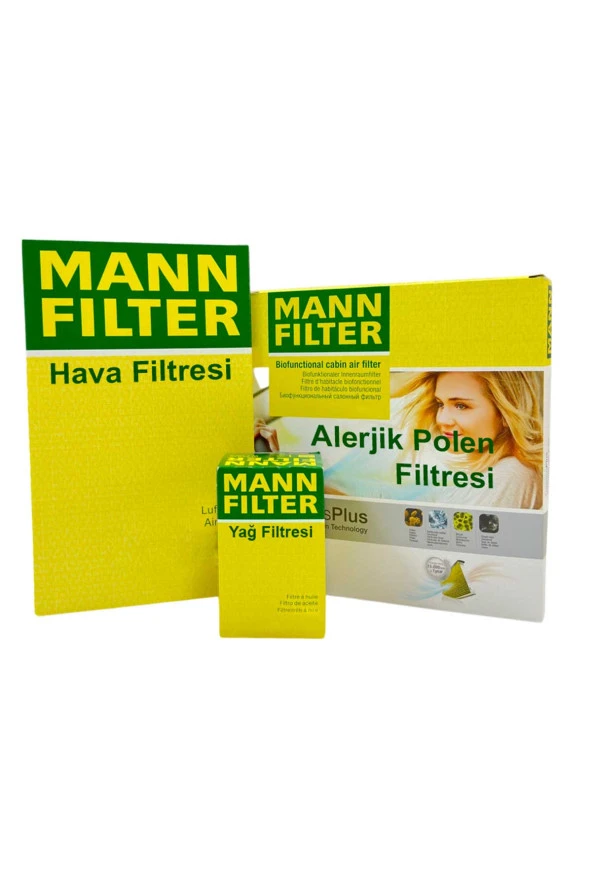 Ford Fiesta 1.6 TDCI Dizel MANN Filtre Bakım Seti 2009-2011 Hava+Yağ+A.Alerjik Polen ürün görseli 1