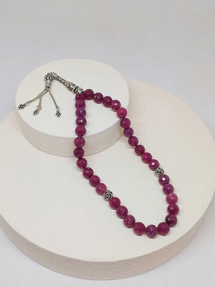 Yakut Taşı Faset Kesim 33 lük Tesbih 8mm (Gümüş) (51310) - 7