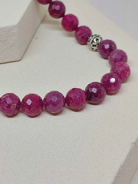 Yakut Taşı Faset Kesim 33 lük Tesbih 8mm (Gümüş) (51310) - 4